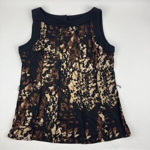 Sandra Darren Blouse Womens 12 Black Tan Floral Sleeveless